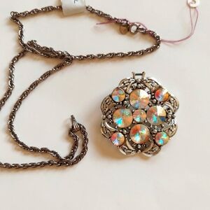 Judy Lee Vintage Necklace Set Clip-on Earrings Antq Tarnished Silvertone Stones